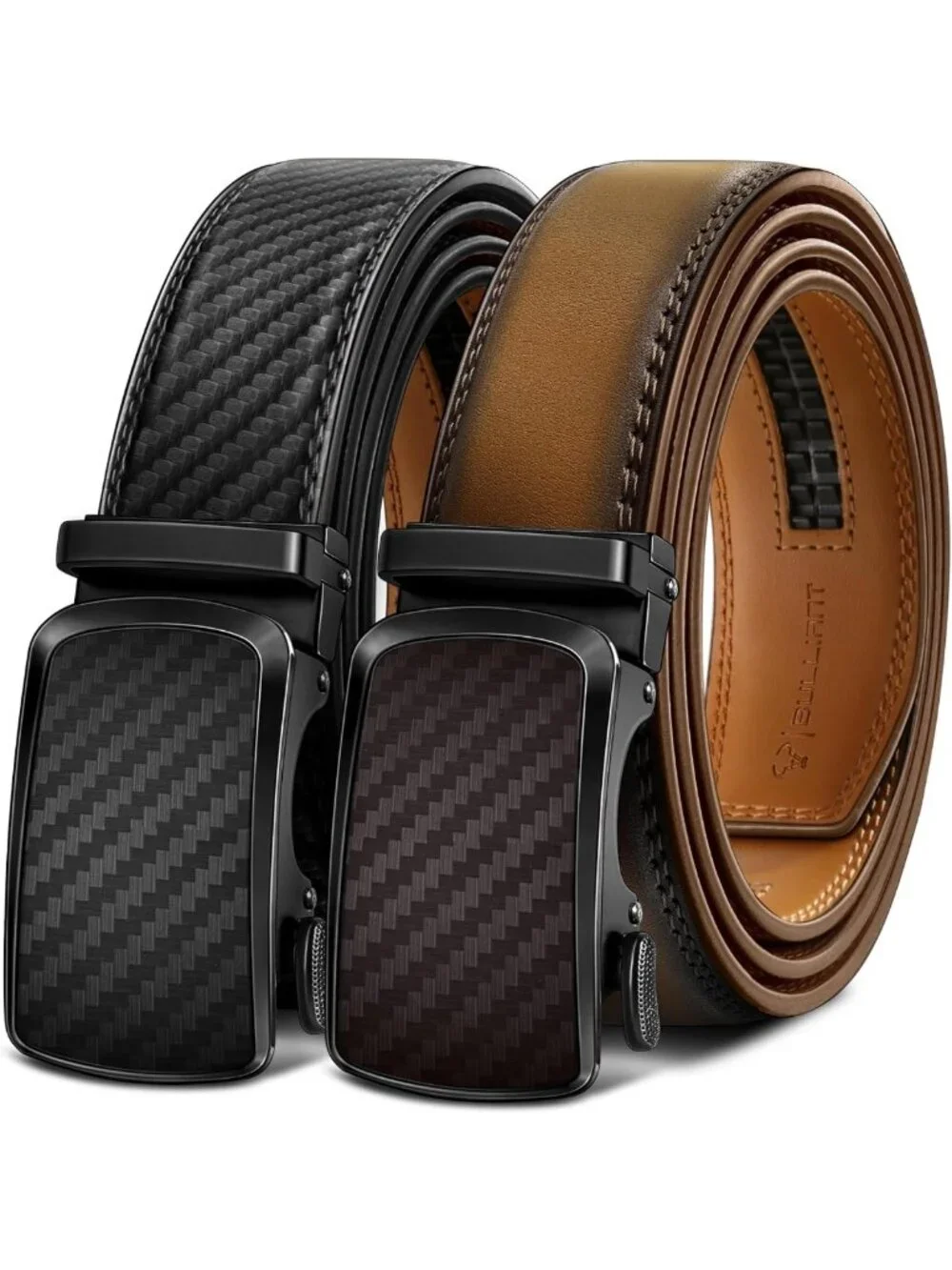 Men's Trimmable Ratchet Leather Belt 2-Pack | Smooth Sliding | Holeless Design